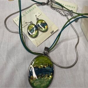 Laura Ashley Enamel Pendent Necklace and Earring Set